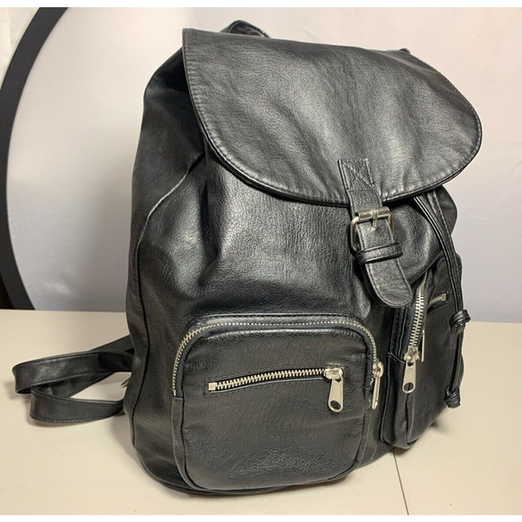 H&M DIVIDED 04111006 Backpack Black Faux Soft Leather Bag - Picture 1 of 12